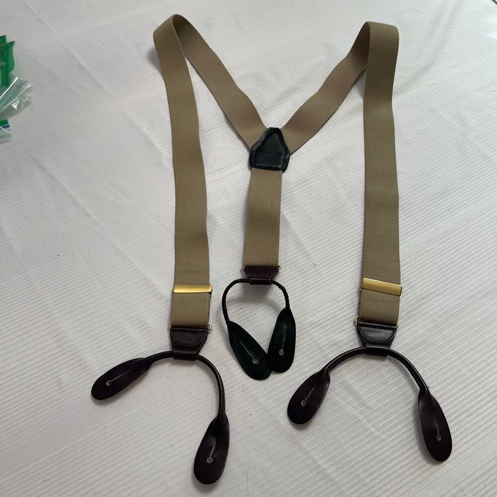 CAS Beige Brown Leather Germany Suspenders Braces